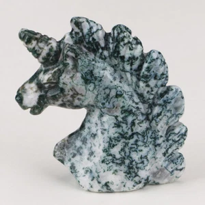 2" Natural Green Moss Agate Quartz Crystal Carved Unicorn Figurine Carving 123 - Picture 1 of 6