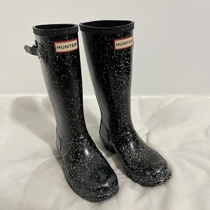 Kids Hunter Original Kids Giant Glitter Rain Boots Size 2 B Black Waterproof - Picture 1 of 7