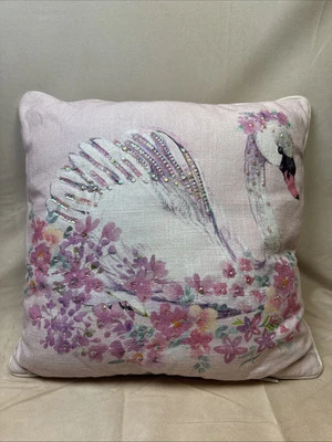 Envogue Kid Spring Floral Swan Sequin pink Easter 17x17 Decorative Accent Pillow - Image 1 of 4