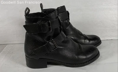 Botín para mujer Gentle Souls de cuero negro punta redonda doble hebilla al tobillo talla 9,5 M Foto 1 de 4