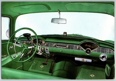 1956 Chevy Bel Air verde folheto interior impressão anúncio 9 x 6,25" - Imagem 1 de 3
