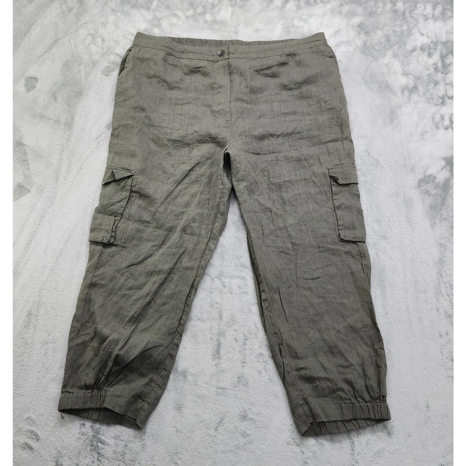 Pantalón de aluminio para mujer 14 verde lino precioso cargo recortado 1/2 cintura elástica dobladillo jogger Foto 1 de 4