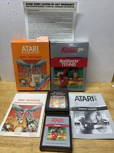 2 Atari 2600 Video Game Lot Yars’ Revenge Real sports Tennis Cart Box Manual - Picture 1 of 22