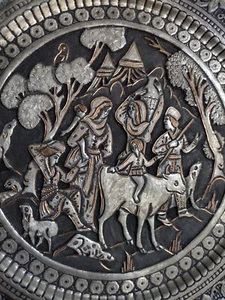 Antik Silber Kupfer Messing Naher Osten Persisch Qajar gravierte Platte - Bild 1 von 11