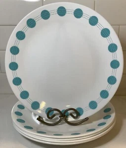 Lot of 6 Corelle South Beach Turquoise Dot Pattern 10-1/4" Dinner Plates - Picture 1 of 13
