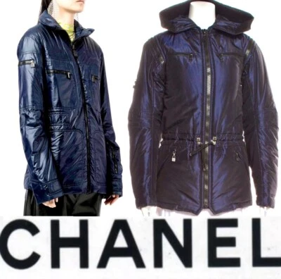 Chanel Vintage 2004 Blue Puffer Ski Coat 34 36 38 2 4 6 Jacket Vest Hood Vtg S M - Image 1 of 4