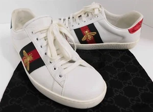 Gucci Ace White Leather Green Red Stripe Bee Sneakers sz 6 - Picture 1 of 9