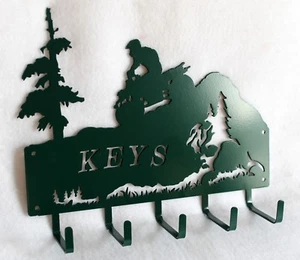 ATV Key Fob Holder 5 Hooks Wall Hanger Rack Quad Mountain Trees Plasma Metal Art - Picture 1 of 6