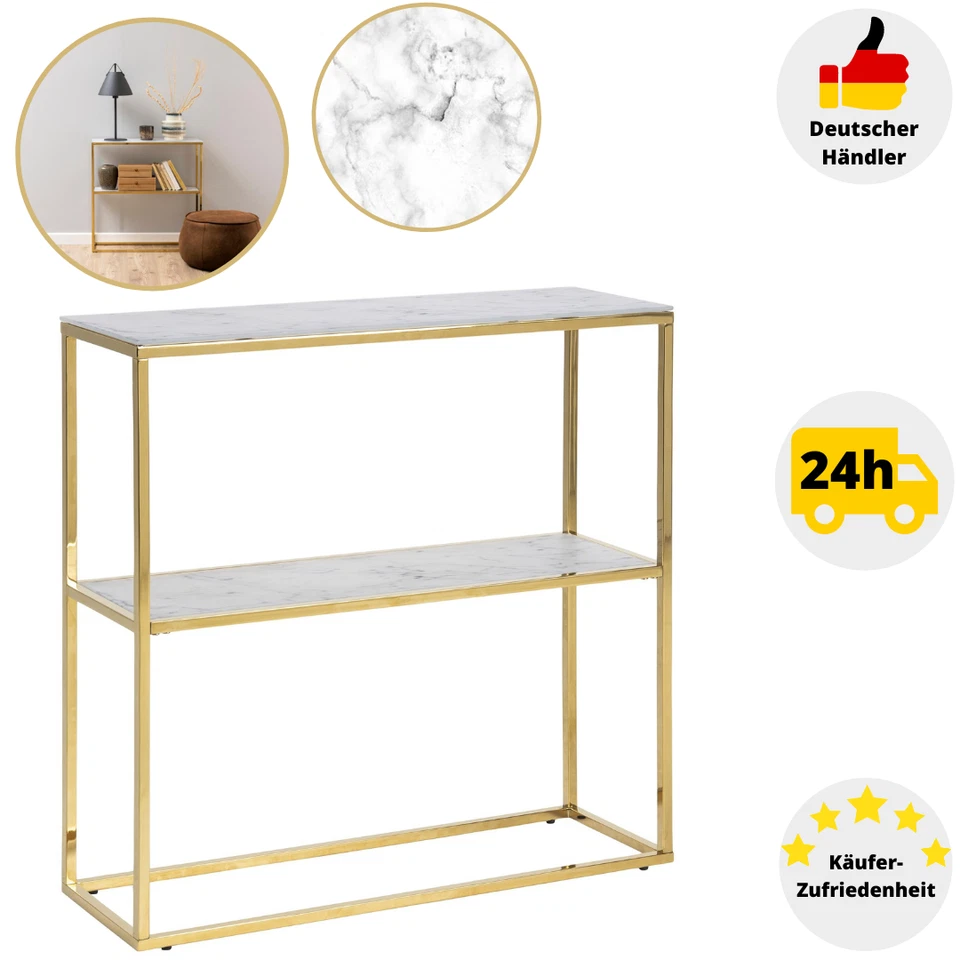 Konsolentisch Sideboard Gold Glas Weiß Marmor Flurtisch Beistelltisch Tisch - Bild 1 von 4