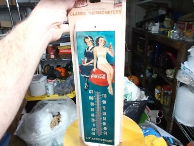 Coca Cola 50th Anniversary Wall Thermometer Coke 1886-1936 Girls Bathing NOS - Image 1 of 4