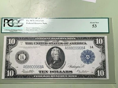 1914 $10 Boston FRN - Graded PCGS 53 About New - Fr 907b - Image 1 of 2