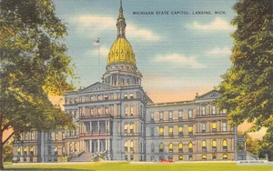 Postal de lino Lansing del Capitolio del Estado de Michigan de colección por Linn Photo Co. - Imagen 1 de 2