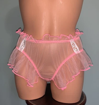 NEW SHEER Chiffon Panties Crotchless Ruffled Bikini Panty  XL  Satin Ribbon - Image 1 of 4