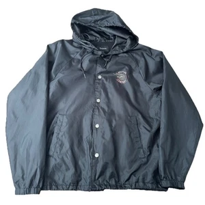Brixton Windbreaker Jacket Mens Small Black Snap Button Lined Hooded Skate Urban - Picture 1 of 7