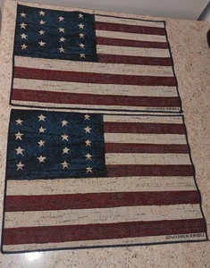 WARREN KIMBLE COLONIAL AMERICAN FLAG FABRIC PLACEMATS red white blue Set Of 2 R - Picture 1 of 4
