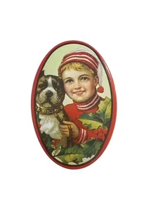 Christmas Tin Enesco Mini Holiday From 1983 Vintage featuring Terrier Dog - Picture 1 of 6
