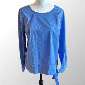 Talbots Top NWT Women's LP Blue Tie Waist Everyday Stretch Poplin Pullover Top - Picture 1 of 10