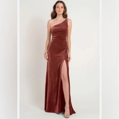 NWT Jenny Yoo One Shoulder Velvet Dress Size 18 - Image 1 of 4