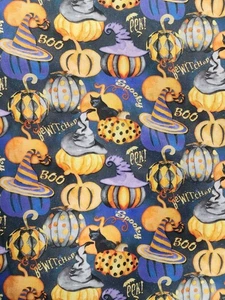 Halloween Hexenkürbisse Baumwollstoff Meterware Katzen Hüte - Bild 1 von 3