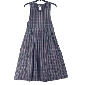 Vtg Bryn Connelly Dress Womens Boxy Petite S/M Flowy Plaid Button Tank 90s Blue - Picture 1 of 12