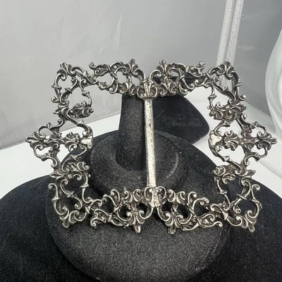 Antiguo Victoriano Estilo Art Nouveau Filigrana Desplazada Cinturón Grande Faja Hebilla Foto 1 de 4
