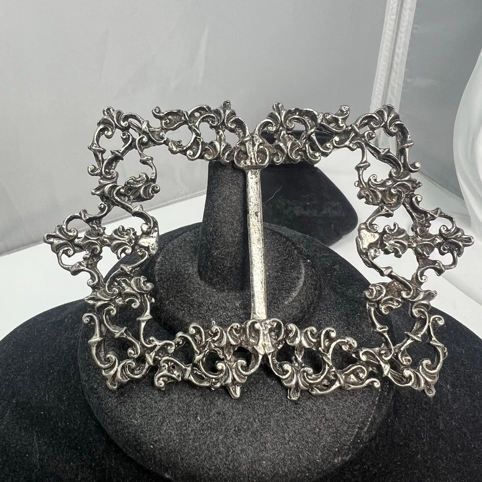 Antiguo Victoriano Estilo Art Nouveau Filigrana Desplazada Cinturón Grande Faja Hebilla Foto 1 de 4