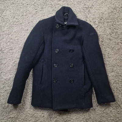 Schott Jacket Mens Small Blue Wool Peacoat Navy Anchor Buttons Military - Image 1 of 4