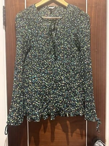 Jigsaw grün Ditsy Floral Crinkle Plissee Tunika Top-Größe 12 - Bild 1 von 6