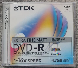 1pcs TDK DVD-R 4.7GB to 16x 16x Printable with Ink Printer - Picture 1 of 1