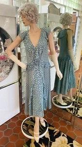 Anthropologie Celadon Eyelet Lace Drop waist Tiered Ruffles Maxi Dress Size 14 - Picture 1 of 10