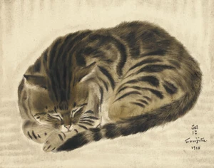 Leonard Tsuguharu Foujita Cat Sleeping Canvas Print 16 x 20 - Picture 1 of 4