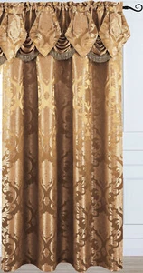 Angelina Luxury Jacquard Curtain Panel with Attached Waterfall Valance 54" X 84" - Picture 1 of 24