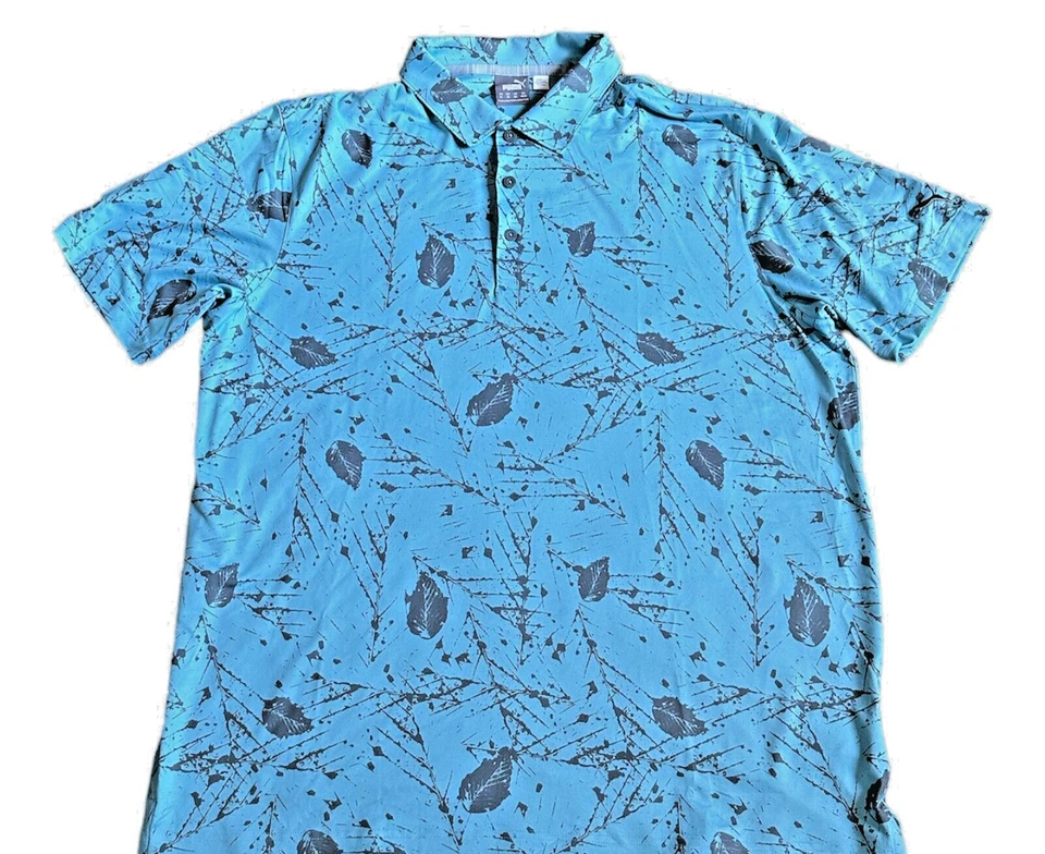 Puma Golf Polo UPF 40 Wicking Cloudspun Shirt Blue Gray Men's Large L