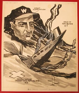 1949 PROVIDENCE JOURNAL DRAWING FRANK LANNING BOSTON RED SOX WASHINGTON SENATORS - Picture 1 of 8