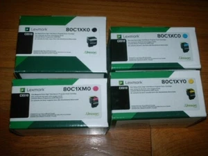 GENUINE SET 4 LEXMARK XTRA-HI-YLD TONER 801XK 801XC 801XY 801XM CX510 NEW SEALED - Picture 1 of 2