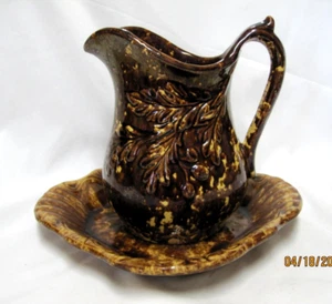 Vintage Bennington Rockingham Brown Mottled 8" Pitcher with Bowl 8" !!! - Picture 1 of 4