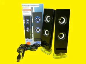 Multimedia Stereo-Lautsprecher Boxen LED Beleuchtung für PC /Notebook/TV - Bild 1 von 1