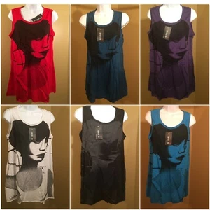 iDOLO Women's Face long Shirts Tank top women's Size options - Picture 1 of 10