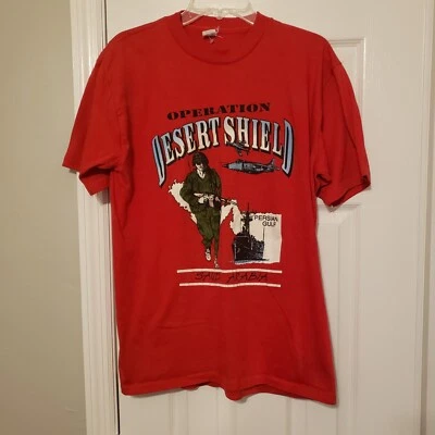 Camisa De Colección Años 90 Operación Escudo Desierto Grande Puntada Única Bombardero Ejército Militar Foto 1 de 4