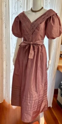 Vintage Victor Costa Poof Sleeve Belted Dress Size 2 Taffetta Ball Gown Mauve - Image 1 of 4