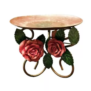 Metal Roses Scroll Pillar Candle Holder Pedestal 7 Inch (D) 6 Inch (H) Vintage - Picture 1 of 10