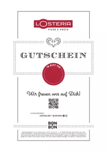 Restaurantgutschein "L'OSTERIA" im Wert von 50 EUR für 40 EUR bis 31.12.2028 - Bild 1 von 1