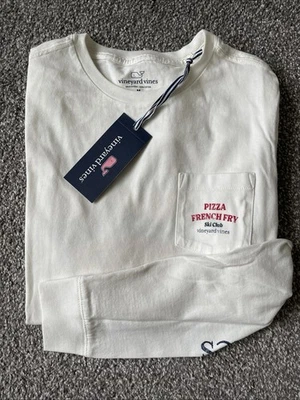 Camiseta Vineyard Vines Niños Blanca Manga Larga Pizza Fry Gráfico (M) 12-14 Foto 1 de 3