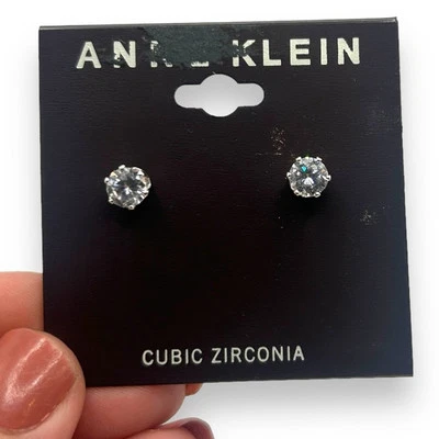 Новый кристалл серьги-гвоздики Anne Klein 8 мм серебро кубический цирконий большой новый с Ярлыками - Изображение 1 из 4