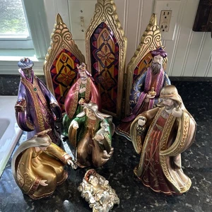Bombay Company Ceramic Nativity Set 8 Piece With Screen Large 15” Vintage EUC - Picture 1 of 18