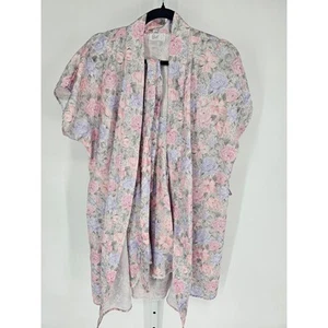 Vintage 1990s Pinx Womens Sz L Satin Robe and Nightie Set pastel Floral - Picture 1 of 4