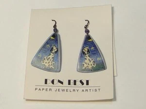 Don Best Paper Jewelry Artist Dalmatian Earrings New in Card - Picture 1 of 3