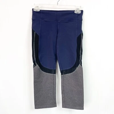 Alo Yoga Womens XS Cropped Tight Legging Navy Gray Colorblock Mesh Curvature - Image 1 of 4