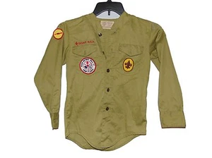 Vintage 70's Green Long Sleeve Boy Scout Uniform Top Small Medium Boys - Picture 1 of 4