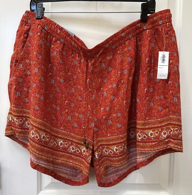 Pantalones Cortos Old Navy Mujer Naranja Óxido Boho Floral Ligeros Elásticos Cordón XL Foto 1 de 4